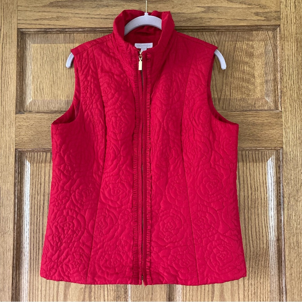 Charter Club Red Rose Quilted Zip-up Vest Large